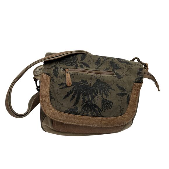 Myra Bag Classic Upcycled Canvas & Leather Messenger Bag - Picture 3 of 10